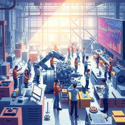 A visually captivating illustration that highlights the use of artificial intelligence in engineering activities