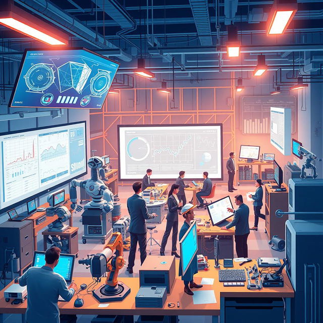 A visually captivating illustration that highlights the use of artificial intelligence in engineering activities