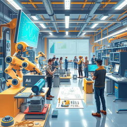 A visually captivating illustration that highlights the use of artificial intelligence in engineering activities