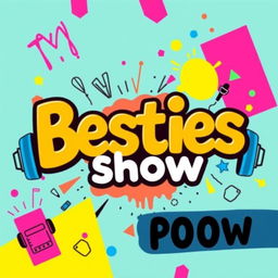 A vibrant and colorful podcast cover design featuring the title 'Besties Show' in an eye-catching, funky font