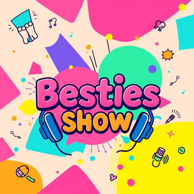 A vibrant and colorful podcast cover design featuring the title 'Besties Show' in an eye-catching, funky font