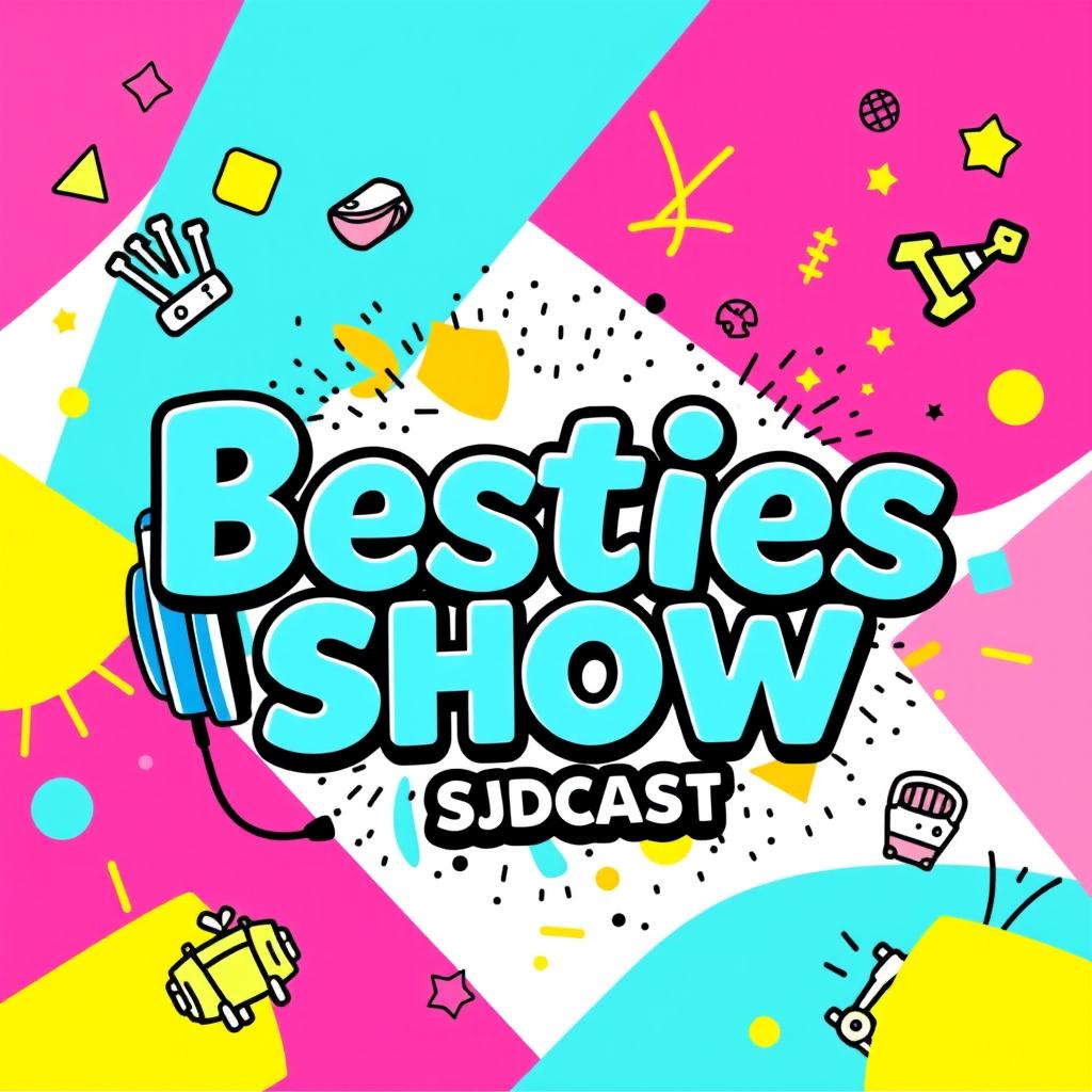 A vibrant and colorful podcast cover design featuring the title 'Besties Show' in an eye-catching, funky font