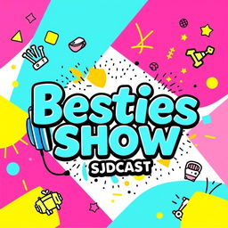 A vibrant and colorful podcast cover design featuring the title 'Besties Show' in an eye-catching, funky font