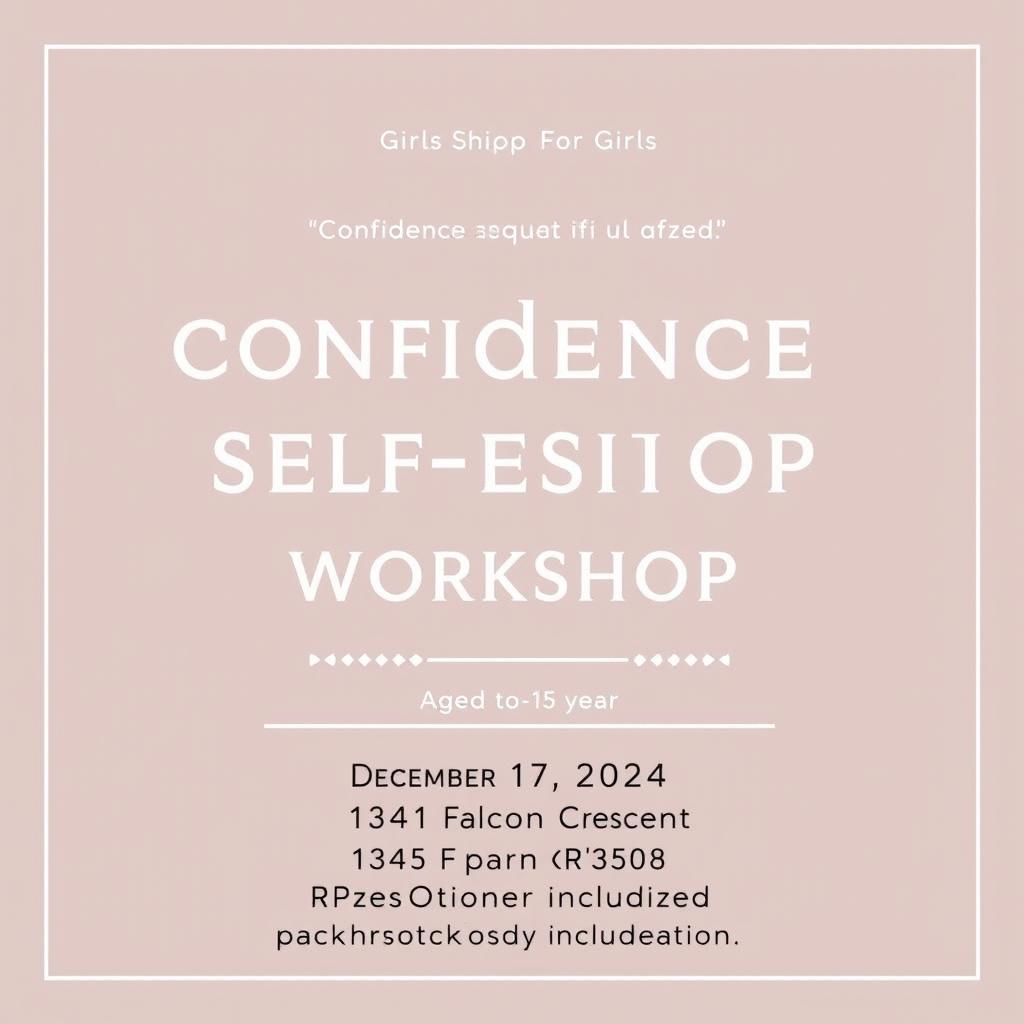 A refined advertisement for a Confidence and Self-Esteem Workshop specifically for girls aged 10 to 15 years