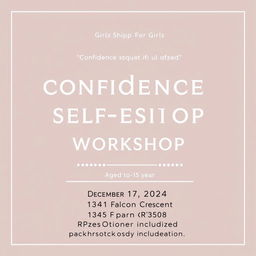 A refined advertisement for a Confidence and Self-Esteem Workshop specifically for girls aged 10 to 15 years