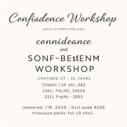 A refined advertisement for a Confidence and Self-Esteem Workshop specifically for girls aged 10 to 15 years