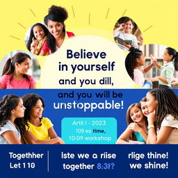 An advertisement for a confidence and self-esteem workshop designed specifically for girls