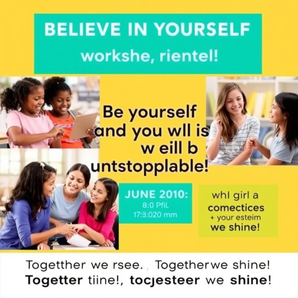 An advertisement for a confidence and self-esteem workshop designed specifically for girls