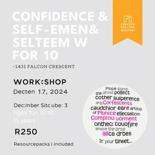 Ad for a confidence and self-esteem workshop for girls, featuring a clean and professional design