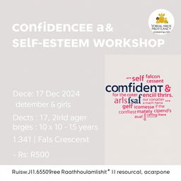 Ad for a confidence and self-esteem workshop for girls, featuring a clean and professional design