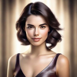 A high-quality digital art portrait of a brunette model