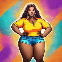 A high-quality digital art image featuring a confident, thick girl