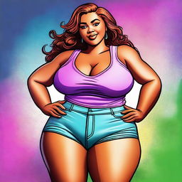 A high-quality digital art image featuring a confident, thick girl