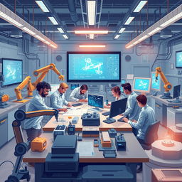 An informative and visually captivating illustration depicting the integration of artificial intelligence in engineering activities