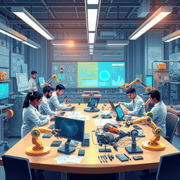 An informative and visually captivating illustration depicting the integration of artificial intelligence in engineering activities