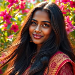 A beautifully detailed portrait of an Indian individual with long, flowing hair