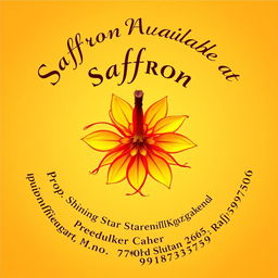A beautifully designed round image featuring a vibrant saffron flower at the center, surrounded by elegant text