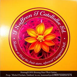 A beautifully designed round image featuring a vibrant saffron flower at the center, surrounded by elegant text