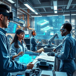 A visually stunning scene illustrating the use of artificial intelligence in various engineering activities