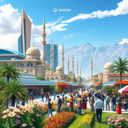 A vibrant depiction of a modern Iran, showcasing a fusion of traditional and contemporary architecture