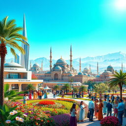 A vibrant depiction of a modern Iran, showcasing a fusion of traditional and contemporary architecture