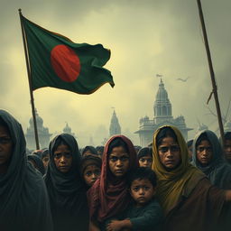 A poignant scene illustrating the plight of Bangladeshi Hindus under threat from extremist Islamist groups