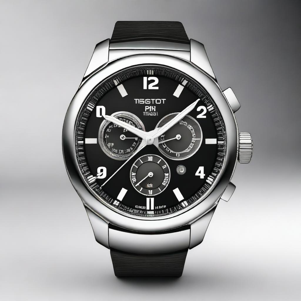 A digital art rendering of a wristwatch, bearing striking resemblance to Tissot PRX 35 mm