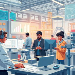 A visually captivating illustration showcasing the application of artificial intelligence in engineering activities
