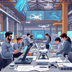 A visually captivating illustration showcasing the application of artificial intelligence in engineering activities