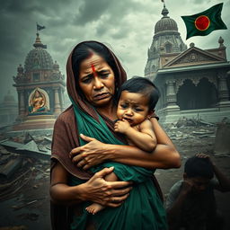 A poignant scene depicting the plight of Bangladeshi Hindus facing attacks from extremist Islamist groups