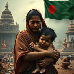 A poignant scene depicting the plight of Bangladeshi Hindus facing attacks from extremist Islamist groups