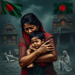 A poignant scene depicting the plight of Bangladeshi Hindus facing attacks from extremist Islamist groups