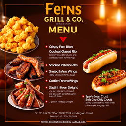 A vibrant and eye-catching menu poster for Ferns Grill & Co