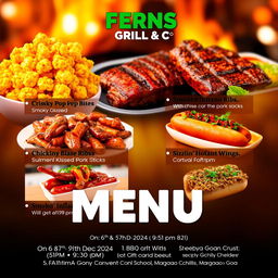 A vibrant and eye-catching menu poster for Ferns Grill & Co