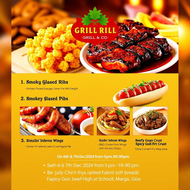 A vibrant and eye-catching menu poster for Ferns Grill & Co