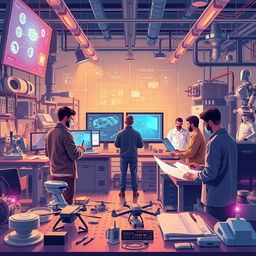 A comprehensive and visually striking illustration highlighting the role of artificial intelligence in engineering activities