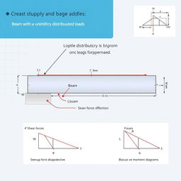 A technical illustration of a beam with a simple support and uniformly distributed loads