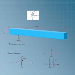 A technical illustration of a beam with a simple support and uniformly distributed loads