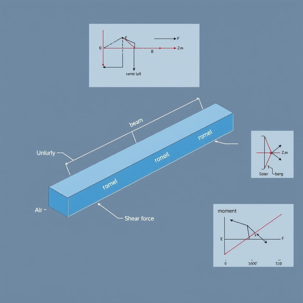 A technical illustration of a beam with a simple support and uniformly distributed loads