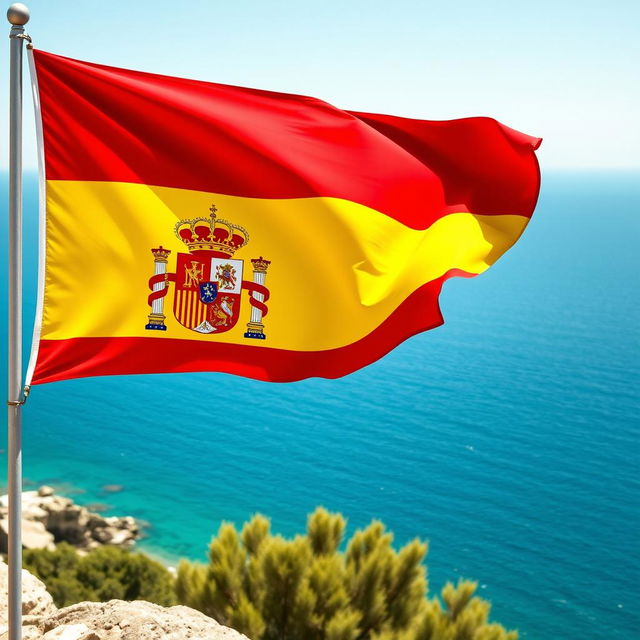 A striking depiction of the flag of Spain, featuring its bold red and yellow horizontal stripes
