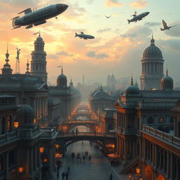 A stunning digital art depiction of a steampunk Roman Empire city, featuring intricate architecture blending classical Roman designs with steampunk elements such as brass gears, steam-powered machinery, and elaborate clockwork