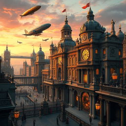 A stunning digital art depiction of a steampunk Roman Empire city, featuring intricate architecture blending classical Roman designs with steampunk elements such as brass gears, steam-powered machinery, and elaborate clockwork