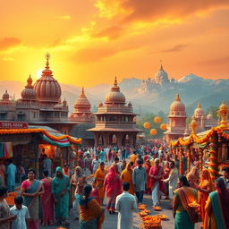 An artistic representation of Pakistan envisioned as a Hindu nation, showcasing traditional Hindu architecture such as temples with intricate carvings