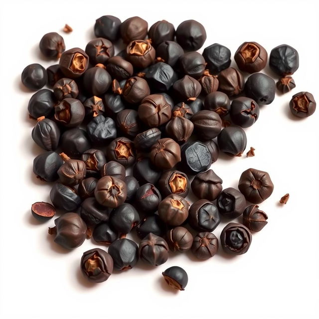 A vector-style illustration of black pepper spice, showcasing its unique texture and color