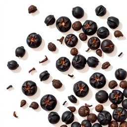 A vector-style illustration of black pepper spice, showcasing its unique texture and color