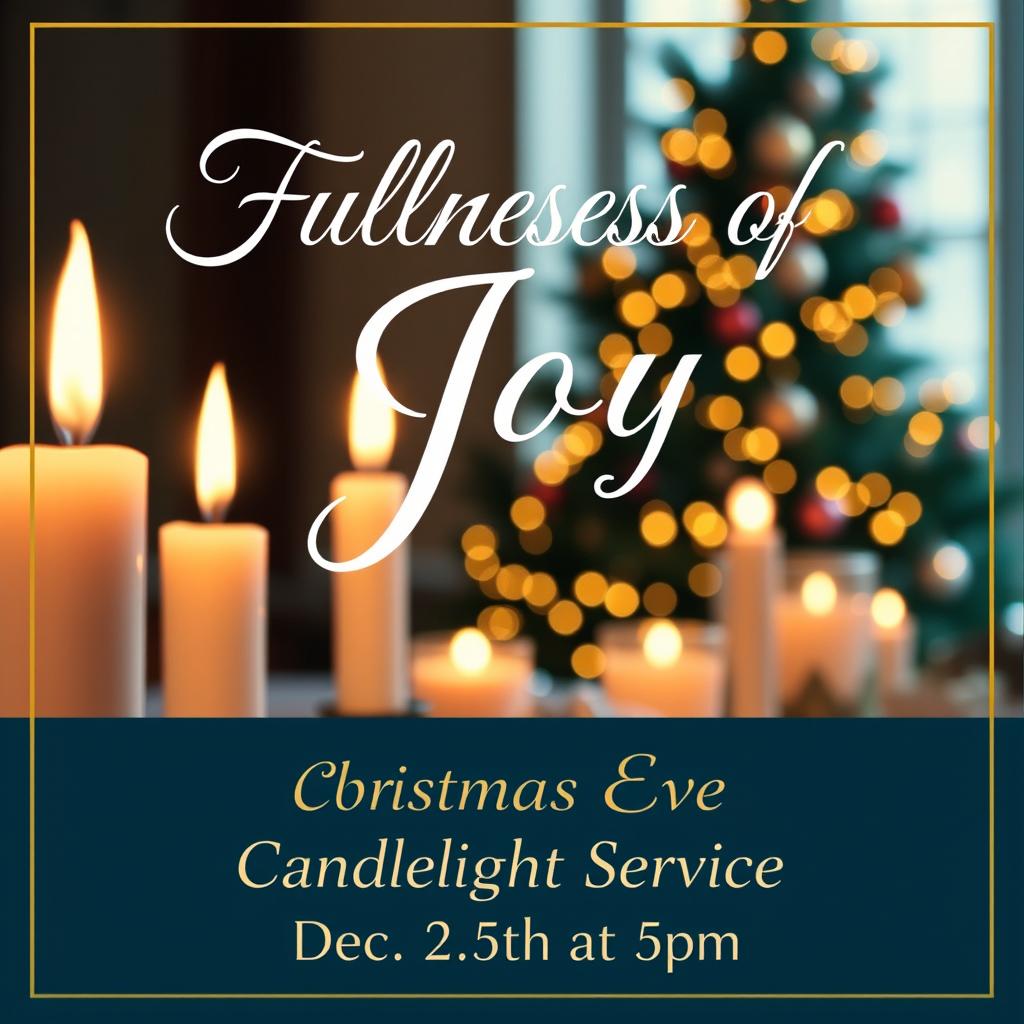A serene and inviting graphic for a church event titled 'Fullness of Joy'