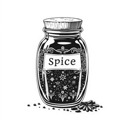 A detailed vector illustration of a spice jar filled with black spices