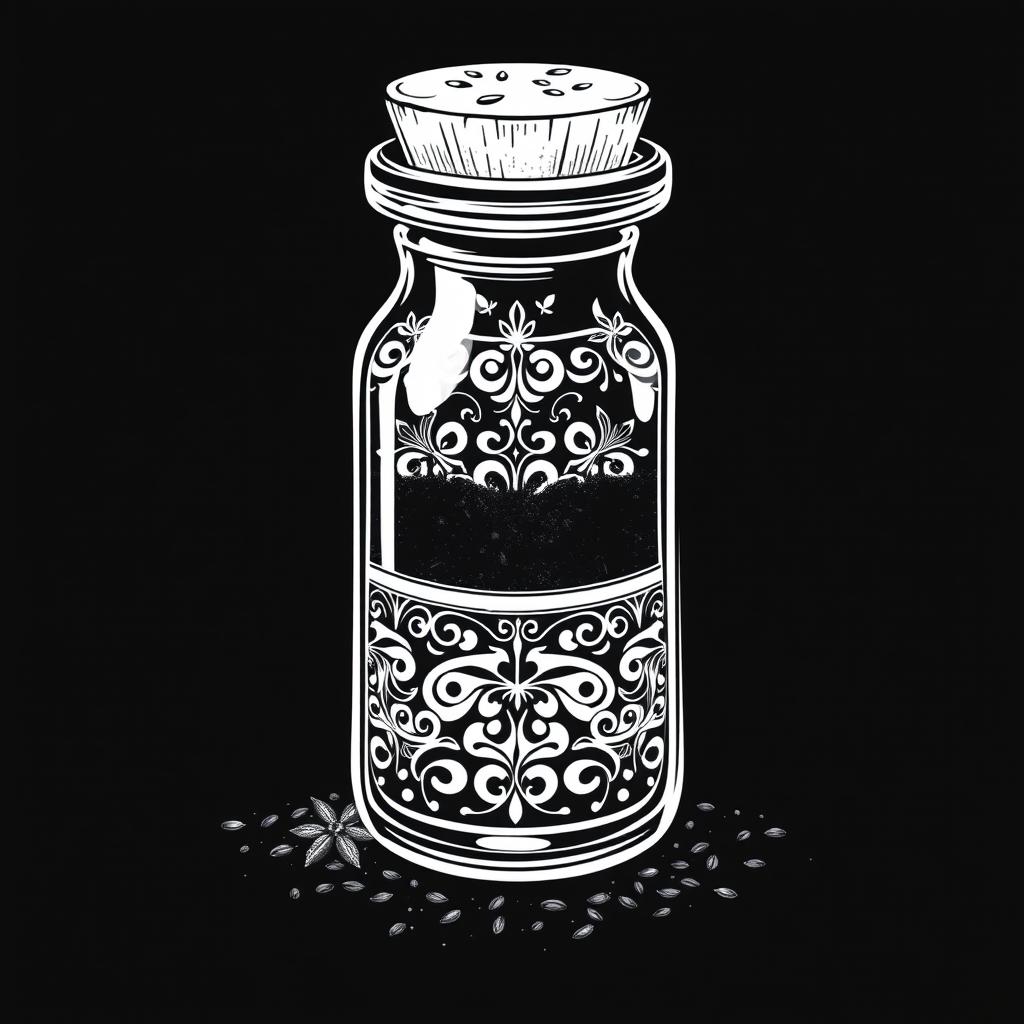 A detailed vector illustration of a spice jar filled with black spices