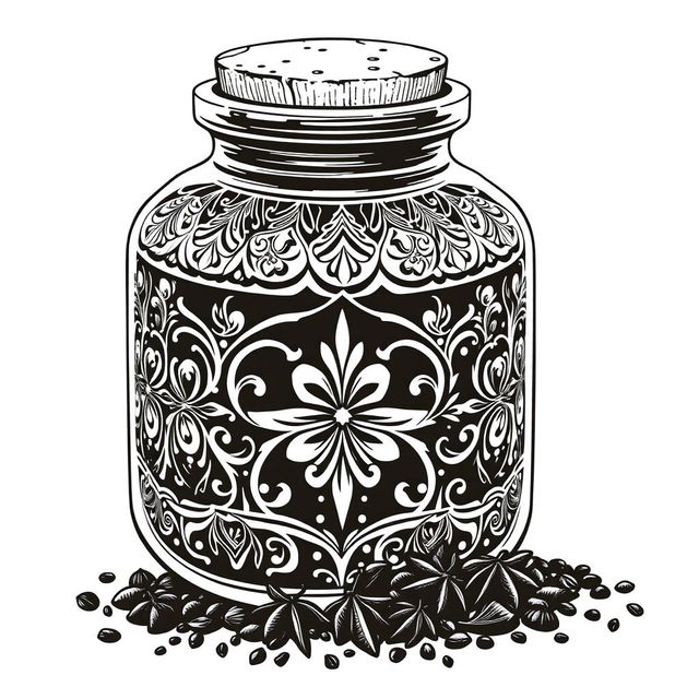 A detailed vector illustration of a spice jar filled with black spices