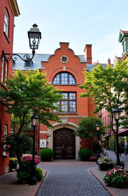 An exterior view of an old hospital building situated in a quaint, historical city